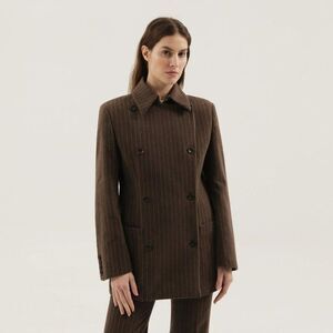 1989 STUDIO Double-Breasted Pinstripe Blazer Women BROWN Coats & Jackets